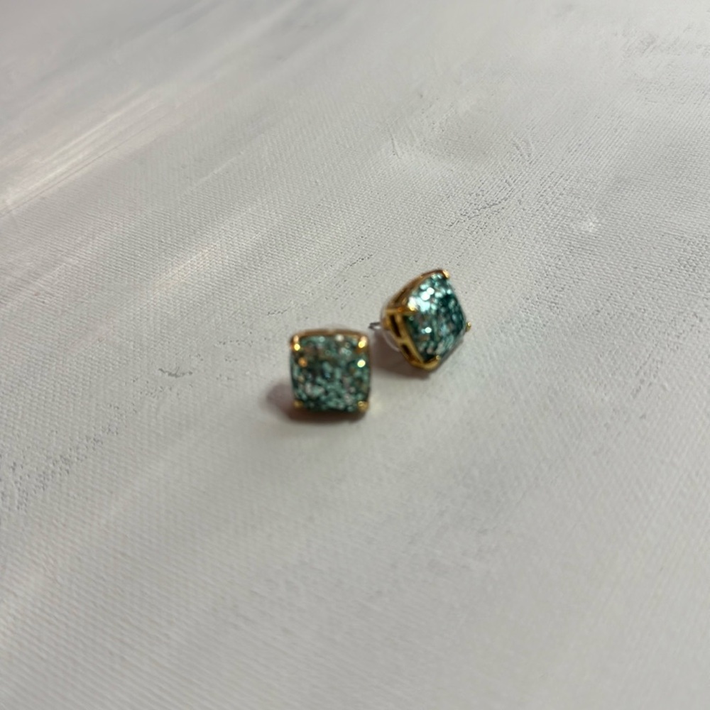 Kate Spade of New York Gold with Aqua Glitter Square Earrings